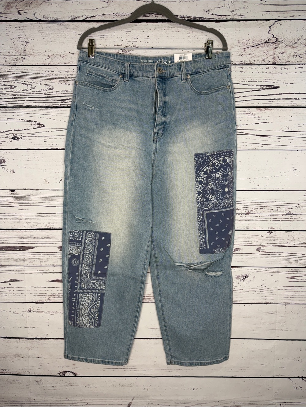 Style & Co. High-Rise Light Blue Patchwork Jeans